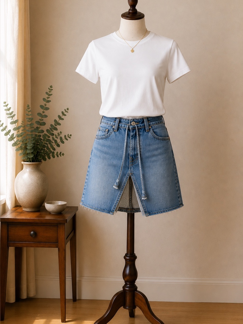Y2K Mango Jeans Light Wash Denim Mini Skirt Drawstring A-Line Cotton Size US 6